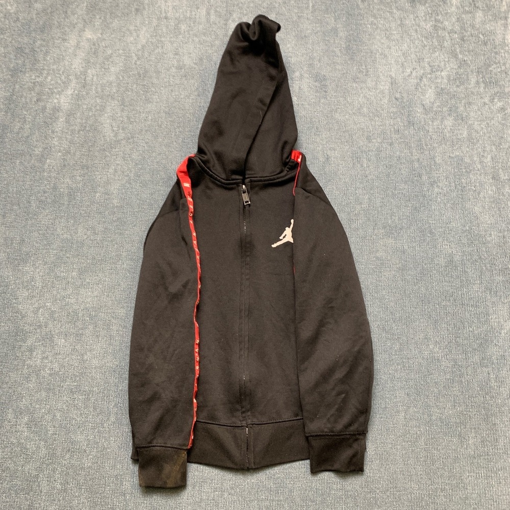Air Jordan Hoodie Boys 5 Black Fleece Lined Therma Fit Jumpman Logo Full Zip